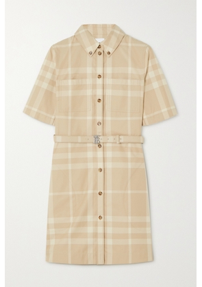 Burberry - Belted Checked Cotton-gabardine Mini Shirt Dress - Neutrals - UK 4,UK 6,UK 8,UK 10,UK 12,UK 14,UK 16