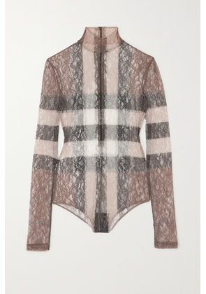 Burberry - Checked Stretch-lace Bodysuit - Brown - XS,S,M,L,XL