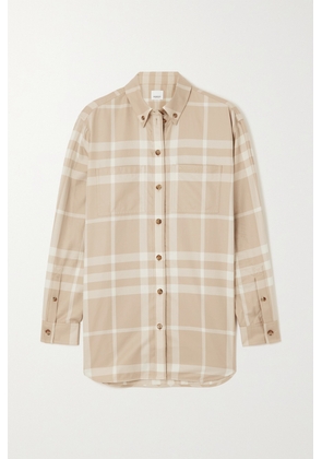 Burberry - Embroidered Checked Cotton-twill Shirt - Brown - UK 4,UK 6,UK 8,UK 10,UK 12,UK 14,UK 16,UK 18