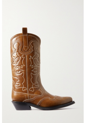 GANNI - Embroidered Leather Cowboy Boots - Brown - IT35,IT36,IT37,IT38,IT39,IT40,IT41,IT42