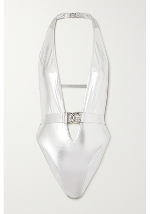 Dolce & Gabbana - Embellished Metallic Halterneck Swimsuit - Silver - 1,2,3,4,5