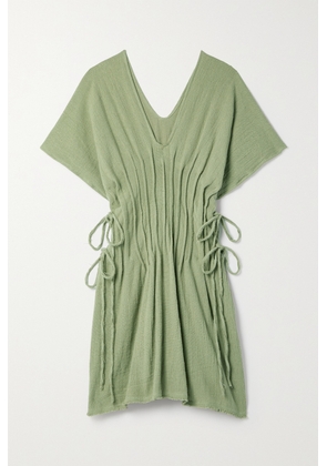 Caravana - + Net Sustain Naolin Pintucked Cotton-gauze Mini Dress - Green - One size