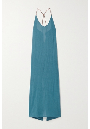 Caravana - + Net Sustain Edahi Leather-trimmed Cotton-gauze Maxi Dress - Blue - One size