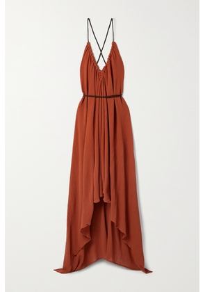 Caravana - + Net Sustain Ayikal Leather-trimmed Cotton-gauze Midi Dress - Orange - One size