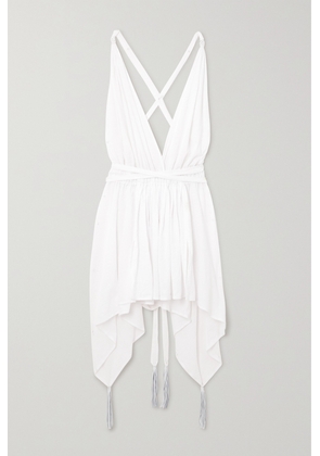 Caravana - + Net Sustain Chuj Asymmetric Leather-trimmed Cotton-gauze Halterneck Mini Dress - White - One size