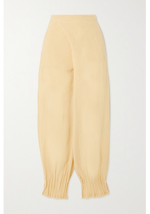 Caravana - + Net Sustain Katari Frayed Wrap-effect Cotton-gauze Straight-leg Pants - Yellow - One size