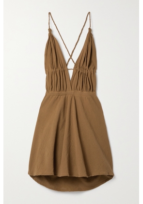 Caravana - + Net Sustain Astu Open-back Ruched Cotton-gauze Mini Dress - Brown - One size