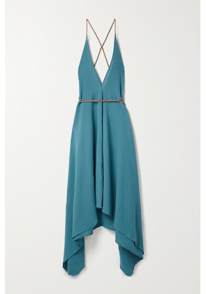 Caravana - + Net Sustain Yatzil Asymmetric Leather-trimmed Cotton Maxi Dress - Blue - One size