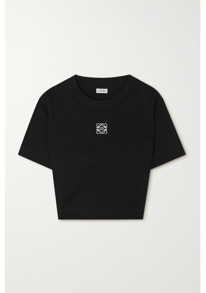 Loewe - Anagram Cropped Embroidered Ribbed Cotton T-shirt - Black - x small,small,medium,large,x large