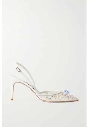 René Caovilla - Cinderella Leather And Crystal-embellished Lace Slingback Pumps - White - IT35,IT36,IT36.5,IT37,IT37.5,IT38,IT38.5,IT39,IT39.5,IT40,IT41,IT42