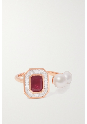 SHAY - 18-karat Rose Gold, Ruby, Diamond And Pearl Ring - 7,8