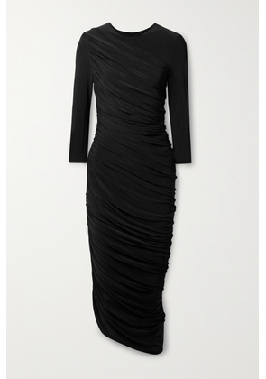 Norma Kamali - Diana Ruched Asymmetric Stretch-jersey Midi Dress - Black - xx small,x small,small,medium,large,x large
