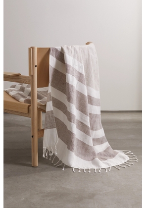 Brunello Cucinelli - Fringed Striped Linen-blend Blanket - Brown - One size