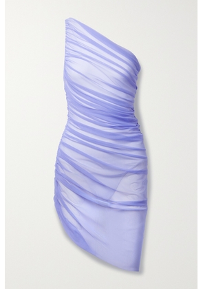 Norma Kamali - Diana One-shoulder Ruched Stretch-tulle Mini Dress - Purple - xx small,x small,small,medium,large,x large