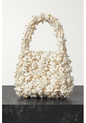 Clio Peppiatt - Shell And Pearl-embellished Twill Tote - Ivory - One size
