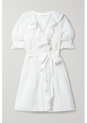 DÔEN - Piper Belted Ruffled Ramie Mini Dress - White - x small,small,medium,large,x large