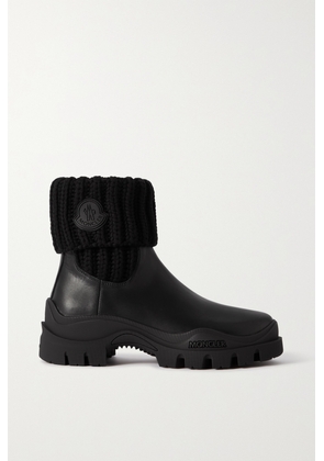 Moncler - Larue Ribbed-knit And Leather Ankle Boots - Black - IT36,IT36.5,IT37,IT37.5,IT38,IT38.5,IT39,IT39.5,IT40,IT40.5,IT41