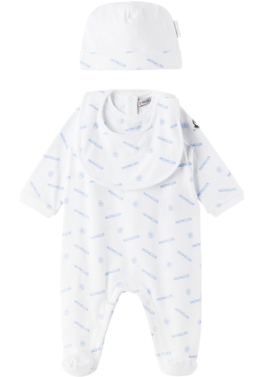 Moncler Enfant Baby White & Blue Printed Three-Piece Set
