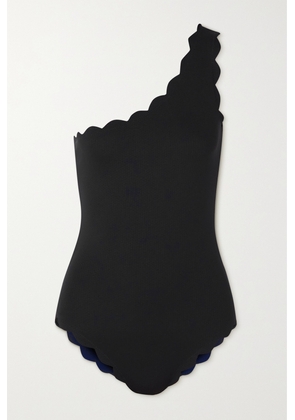 Marysia - + Net Sustain Santa Barbara One-shoulder Scalloped Stretch Recycled-crepe Swimsuit - Black - xx small,x small,small,medium,large,x large,xx large