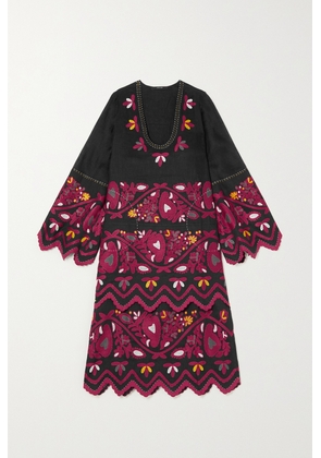 Vita Kin - Tiziana Embroidered Scalloped Linen Midi Dress - Black - x small,small,medium,large