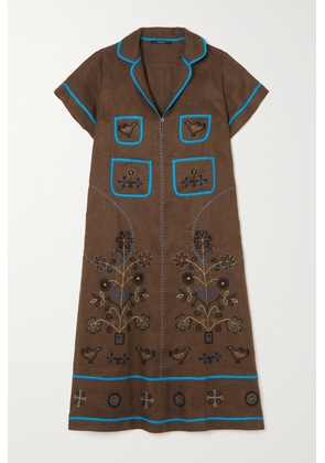 Vita Kin - Misha Embroidered Linen Midi Dress - Brown - x small,small,medium,large