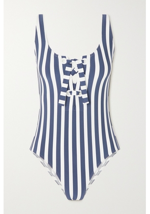 Eres - Samba Lace-up Striped Swimsuit - Blue - FR38,FR40,FR42,FR44,FR46,FR48