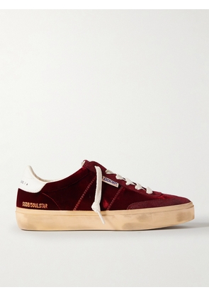 Golden Goose - Soul-star Distressed Suede And Leather-trimmed Velvet Sneakers - Burgundy - IT35,IT36,IT37,IT38,IT39,IT40,IT41,IT42