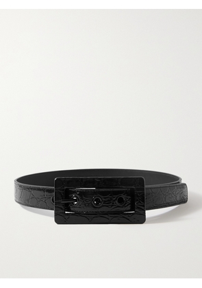SAINT LAURENT - Croc-effect Leather Belt - Black - 70,75,80,85,90