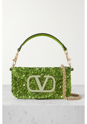 Valentino Garavani - Locò Vlogo Small Embellished Leather Shoulder Bag - Green - One size