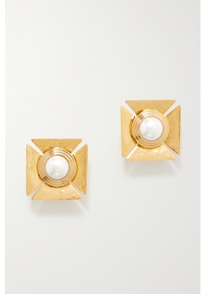 SAINT LAURENT - Gold-tone Faux Pearl Clip Earrings - One size