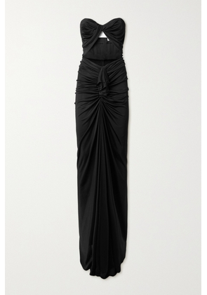 SAINT LAURENT - Strapless Cutout Gathered Knitted Maxi Dress - Black - FR34,FR36,FR38,FR40