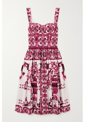Dolce & Gabbana - Pleated Printed Cotton-poplin Dress - Pink - IT36,IT38,IT40,IT42,IT44,IT46,IT48,IT50