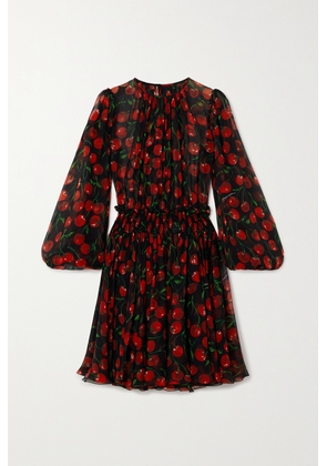 Dolce & Gabbana - Printed Pleated Silk-chiffon Mini Dress - Red - IT36,IT38,IT40,IT42,IT44,IT46,IT48,IT50