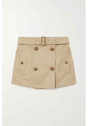 Burberry - Belted Cotton-gabardine Wrap Mini Skirt - Neutrals - UK 4,UK 6,UK 8,UK 10,UK 12,UK 14