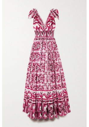 Dolce & Gabbana - Pleated Printed Cotton-poplin Gown - Pink - IT36,IT38,IT40,IT42,IT44,IT46,IT48,IT50