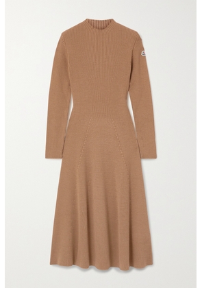 Moncler - Ribbed Wool-blend Midi Dress - Brown - xx small,x small,small,medium,large,x large,xx large