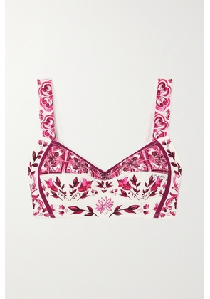 Dolce & Gabbana - Cropped Printed Stretch Silk-blend Bustier Top - Pink - IT36,IT38,IT40,IT42,IT44,IT46,IT48,IT50