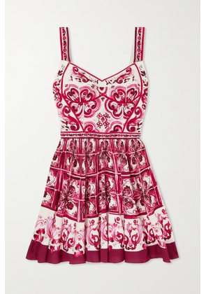 Dolce & Gabbana - Pleated Printed Stretch Silk-blend Mini Dress - Pink - IT36,IT38,IT40,IT42,IT44,IT46,IT48,IT50