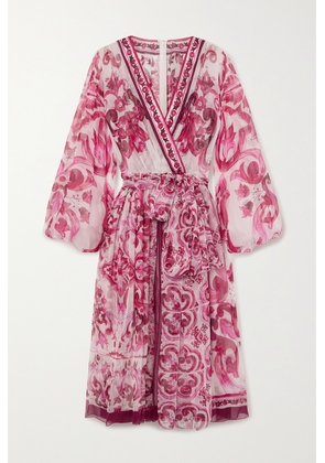 Dolce & Gabbana - Belted Wrap-effect Printed Silk-georgette Midi Dress - Pink - IT36,IT38,IT40,IT42,IT44,IT46,IT48,IT50