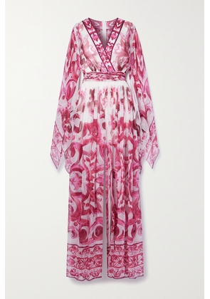 Dolce & Gabbana - Majolica Belted Printed Silk-chiffon Jumpsuit - Pink - IT36,IT38,IT40,IT42,IT44,IT46