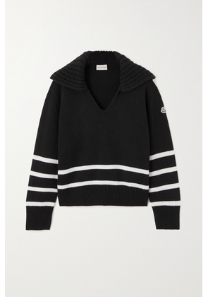 Moncler - Appliquéd Striped Wool And Cashmere-blend Sweater - Black - xx small,x small,small,medium,large,x large,xx large