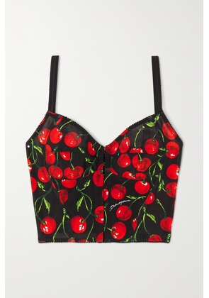 Dolce & Gabbana - Cropped Printed Stretch-tulle Bustier Top - Red - IT36,IT38,IT40,IT42,IT44,IT46,IT48,IT50