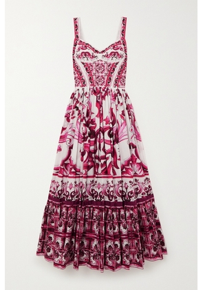 Dolce & Gabbana - Pleated Printed Cotton-poplin Maxi Dress - Pink - IT36,IT38,IT40,IT42,IT44,IT46,IT48,IT50