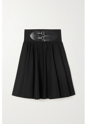 Alaïa - Archetypes Belted Leather-trimmed Cotton-poplin Skirt - Black - FR34,FR36,FR38,FR40,FR42,FR44,FR46