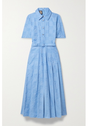Gucci - Belted Pleated Cotton Oxford-jacquard Midi Dress - Blue - IT36,IT38,IT40,IT42,IT44,IT46,IT48,IT50