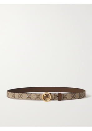 Gucci - Embellished Coated-canvas And Leather Belt - Neutrals - 70,75,80,85,90