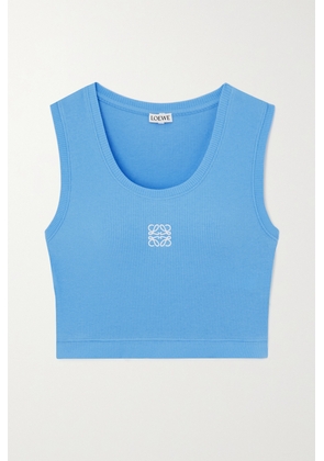 Loewe - Anagram Embroidered Ribbed Stretch-cotton Jersey Tank - Blue - x small,small,medium,large,x large