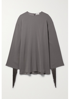 LAPOINTE - Fringed Crepe Mini Dress - Gray - x small,small,medium,large