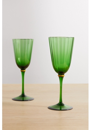 La DoubleJ - Set Of Two Murano Wine Glasses - Green - One size