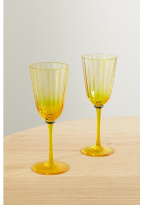 La DoubleJ - Rainbow Set Of Two Murano Wine Glasses - Yellow - One size